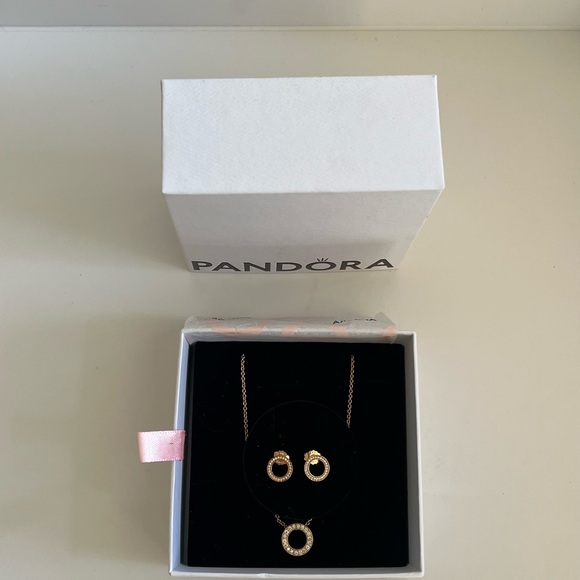 Pandora Sparkling Pavé Circle Necklace and Earring Set, Rose Gold Plated - Picture 2 of 3